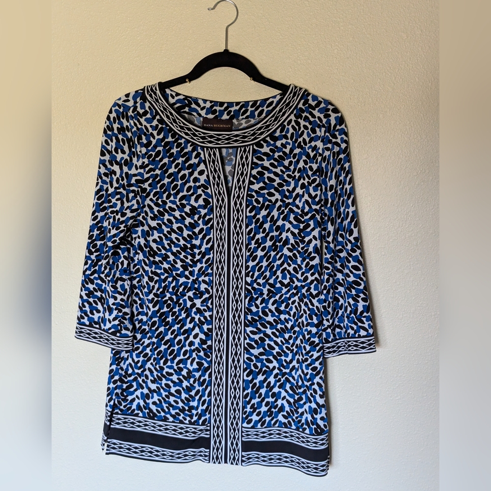 Dana Buchman Blue Patterned Tunic Size XS